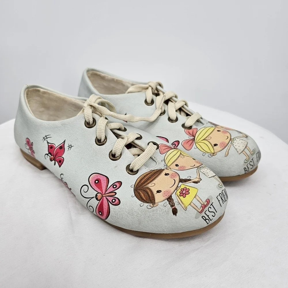 Girls Lace-Up Shoes Size 3 | Cute Best Friends Print | Butterfly Artwork